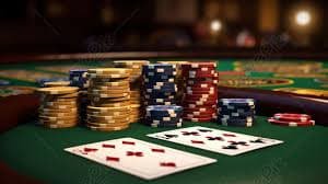 Close-up of French Roulette chip placement and betting grid